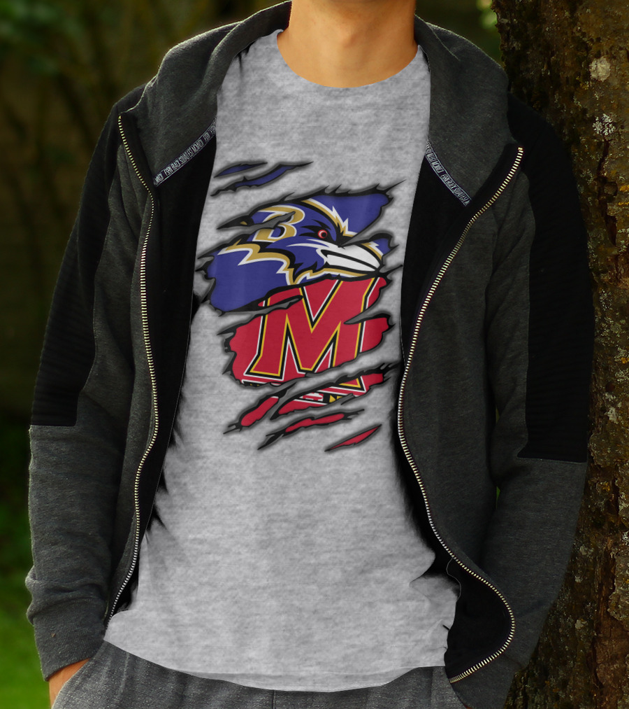Ravens Maryland Logo With Baltimore And University Of Maryland Elements T-Shirt
