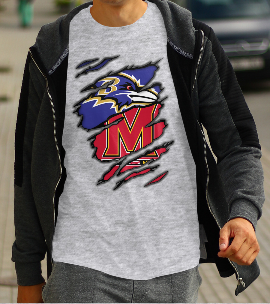 Ravens Maryland Logo With Baltimore And University Of Maryland Elements T-Shirt