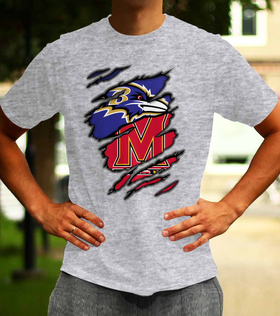Ravens Maryland Logo With Baltimore And University Of Maryland Elements T-Shirt