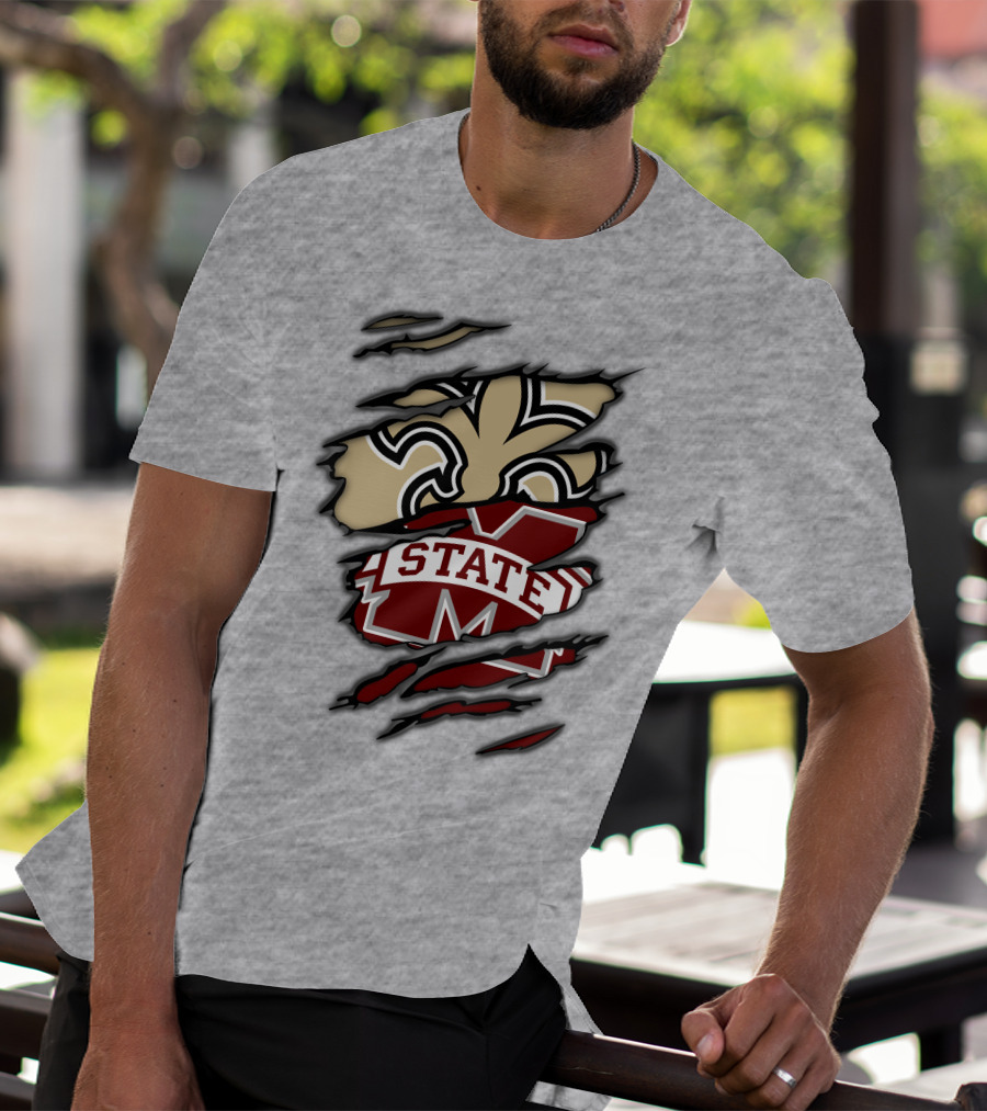 Saints Mississippi State Bulldogs Fleur-de-Lis Logo Combo T-Shirt