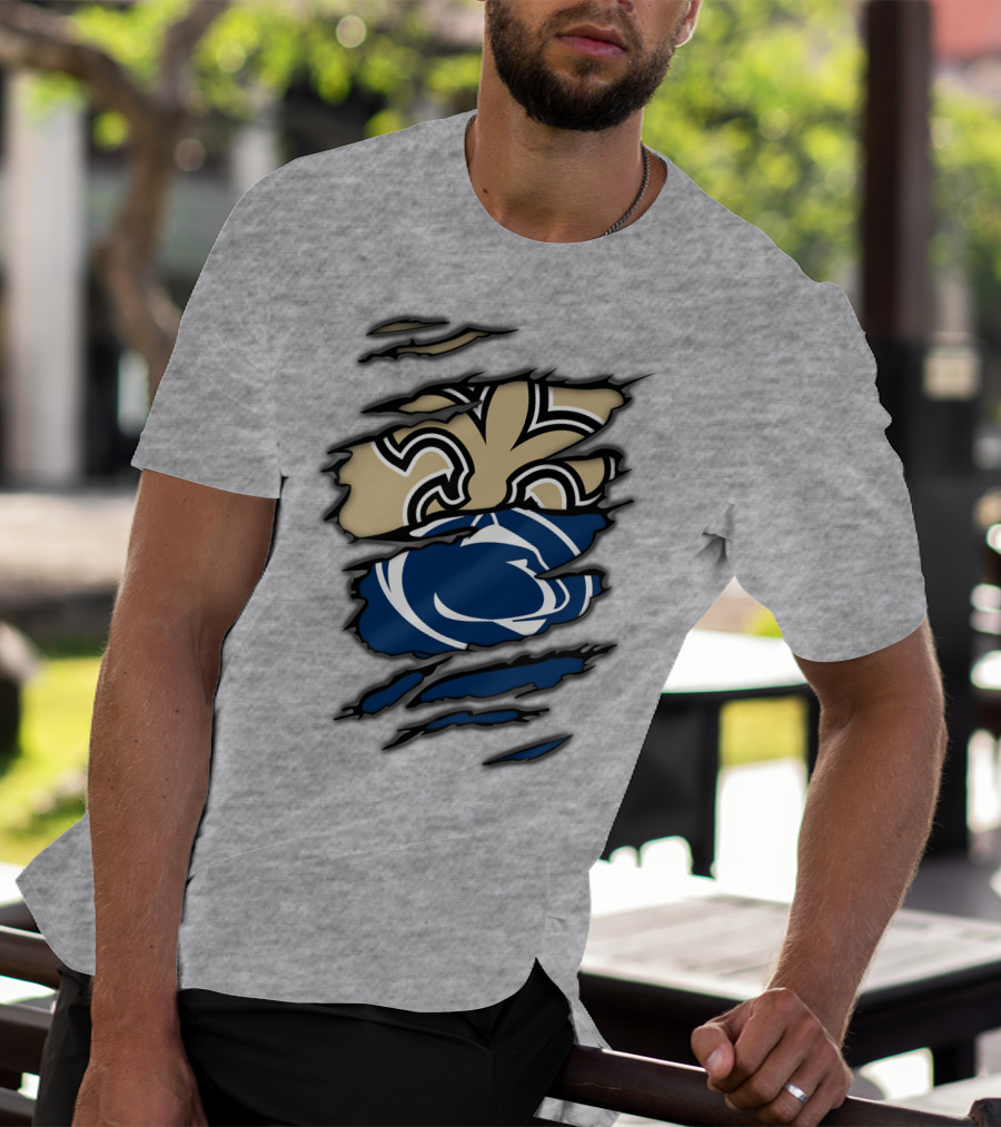 Saints Penn State Logo Combination Torn Effect T-Shirt