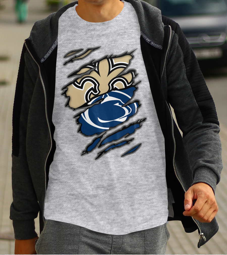 Saints Penn State Logo Combination Torn Effect T-Shirt