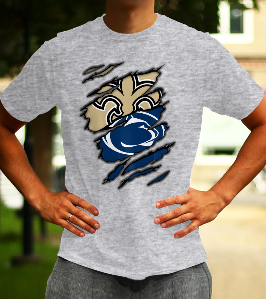 Saints Penn State Logo Combination Torn Effect T-Shirt