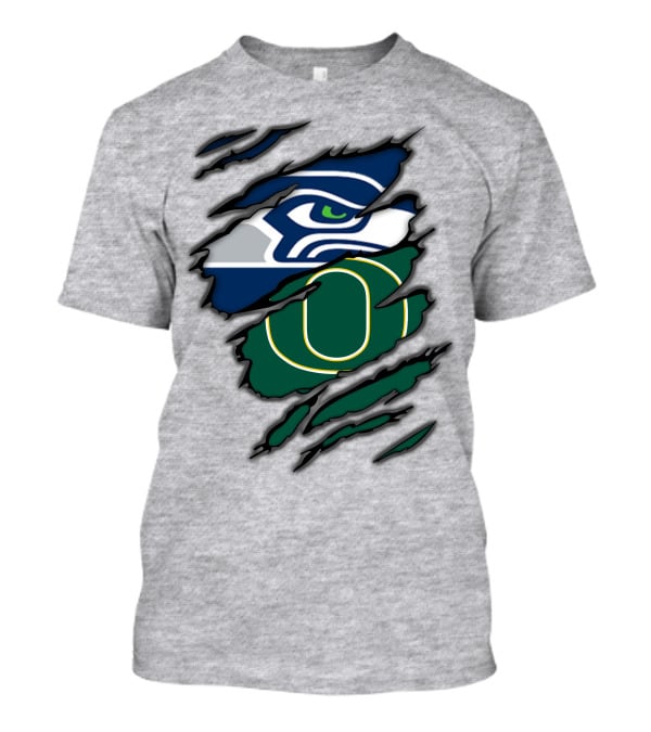 Seahawks Ducks Claw Style Logo Rip Combination T-Shirt