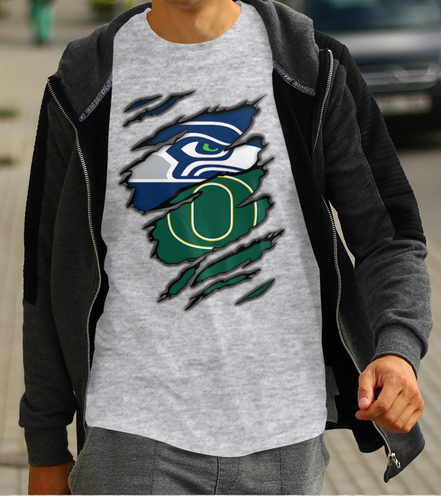 Seahawks Ducks Claw Style Logo Rip Combination T-Shirt