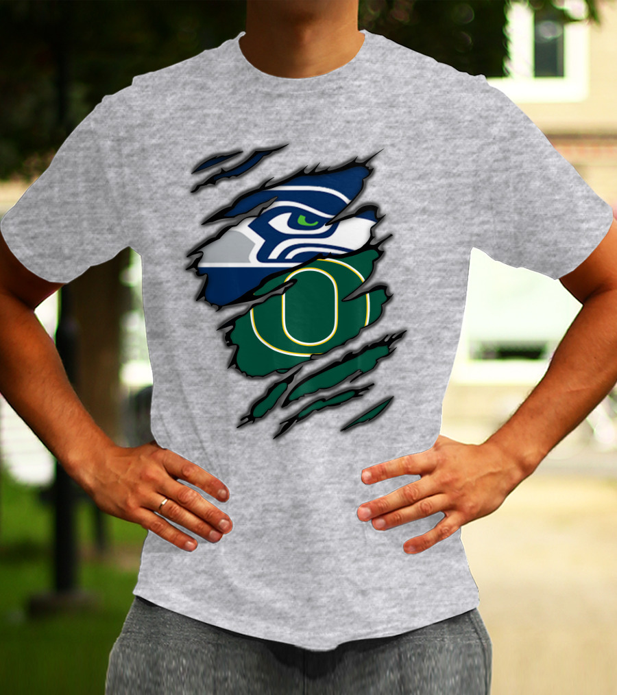 Seahawks Ducks Claw Style Logo Rip Combination T-Shirt