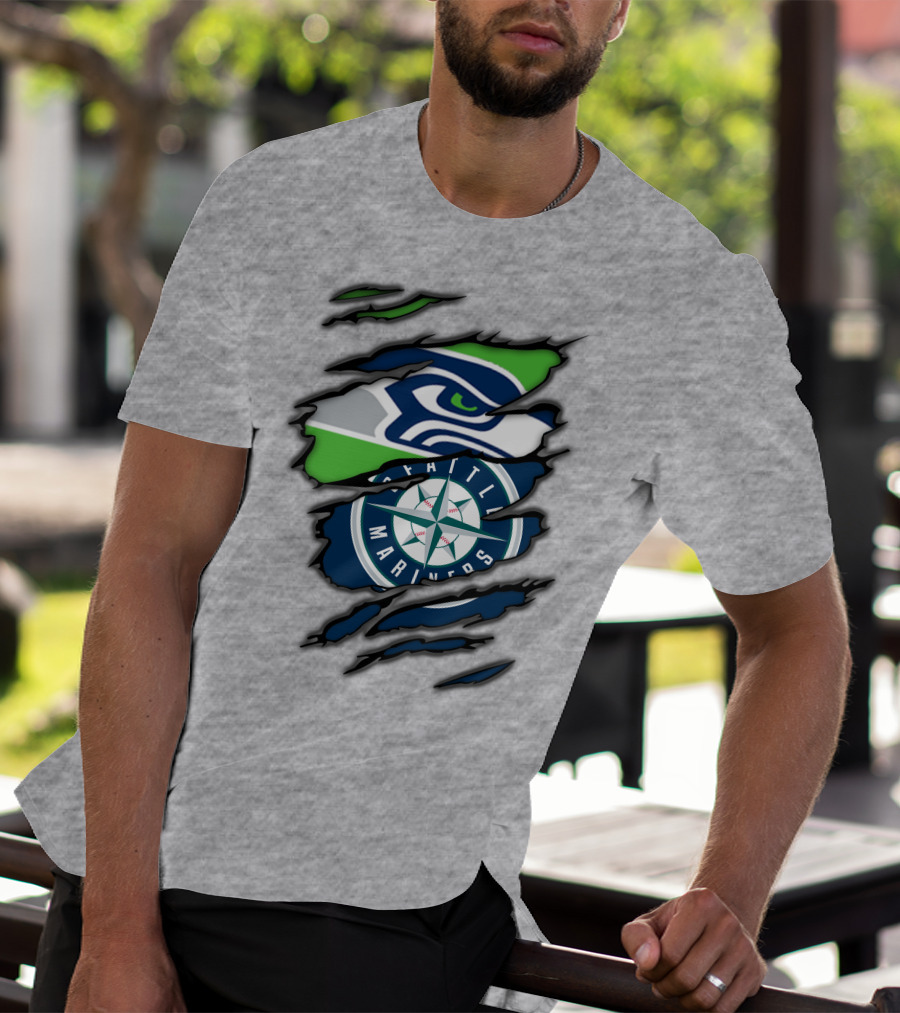 Seattle Seahawks Seattle Mariners Logo Fusion T-Shirt