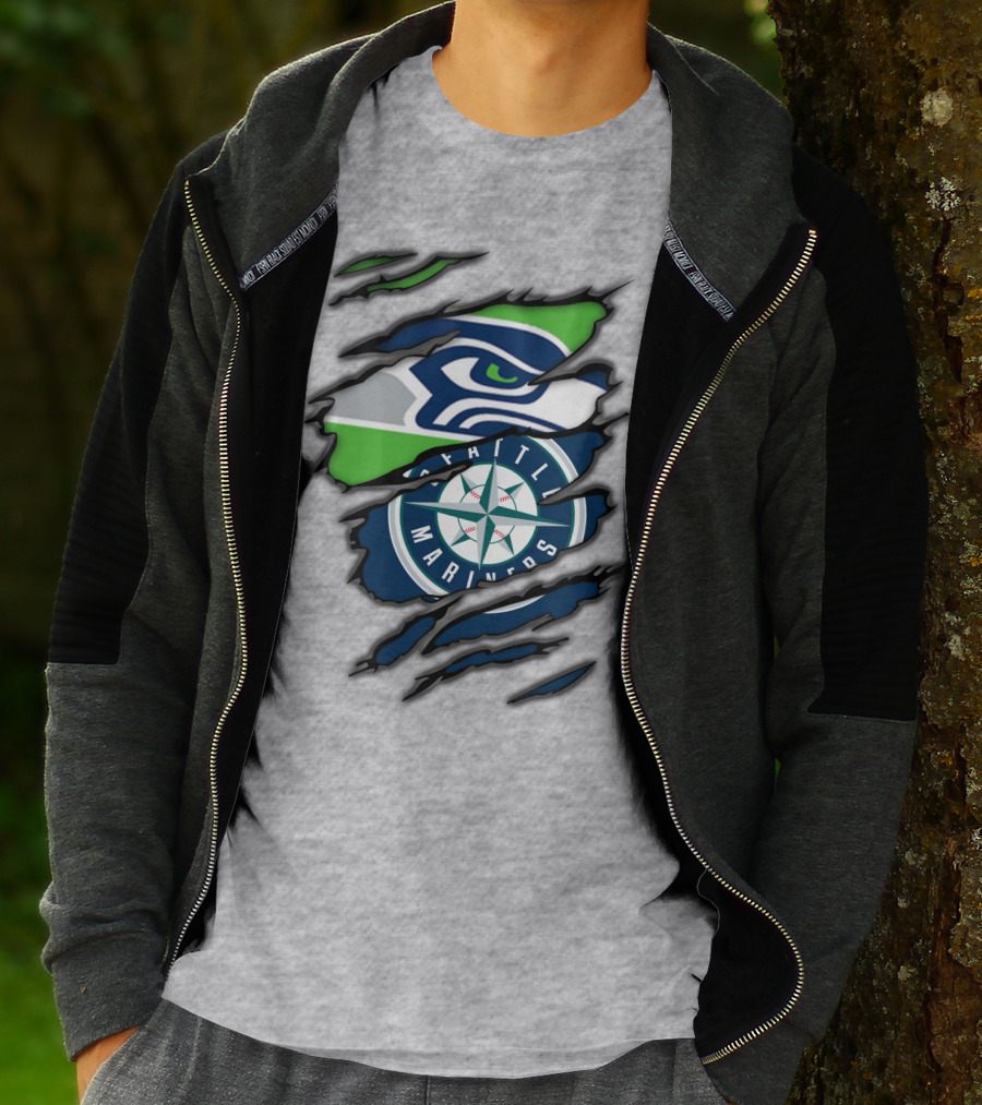 Seattle Seahawks Seattle Mariners Logo Fusion T-Shirt