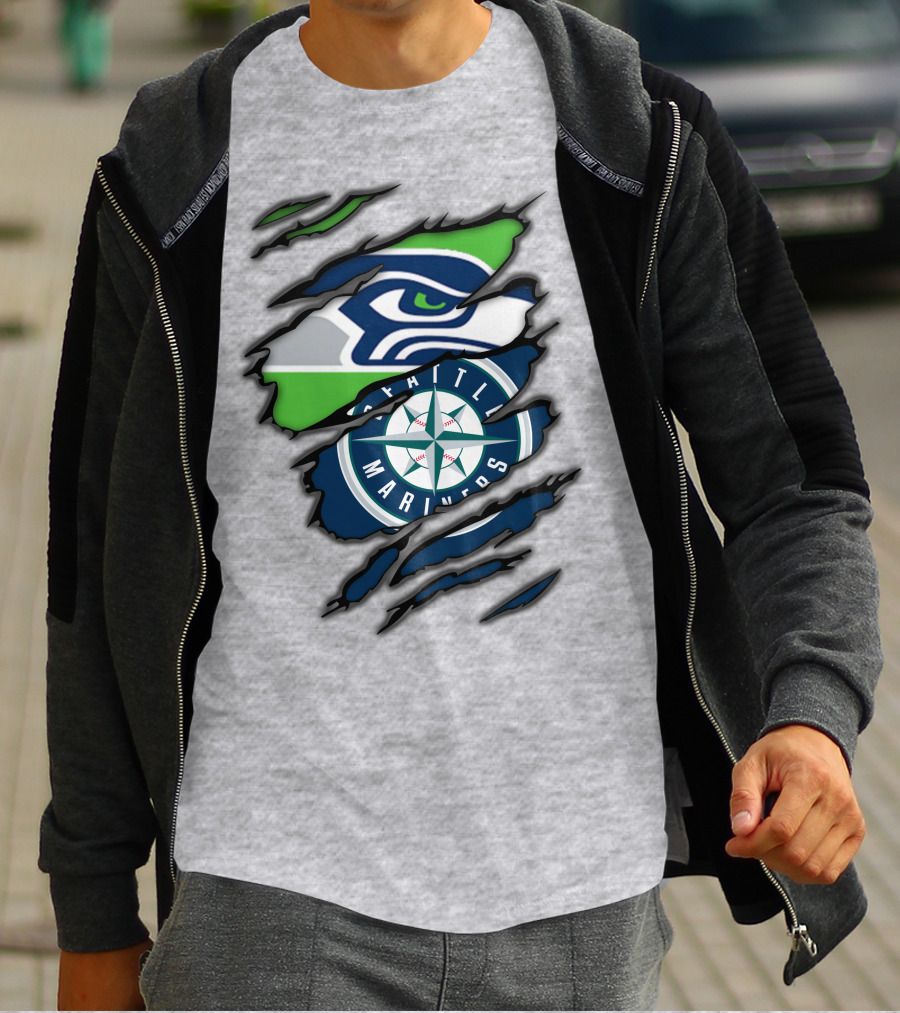 Seattle Seahawks Seattle Mariners Logo Fusion T-Shirt