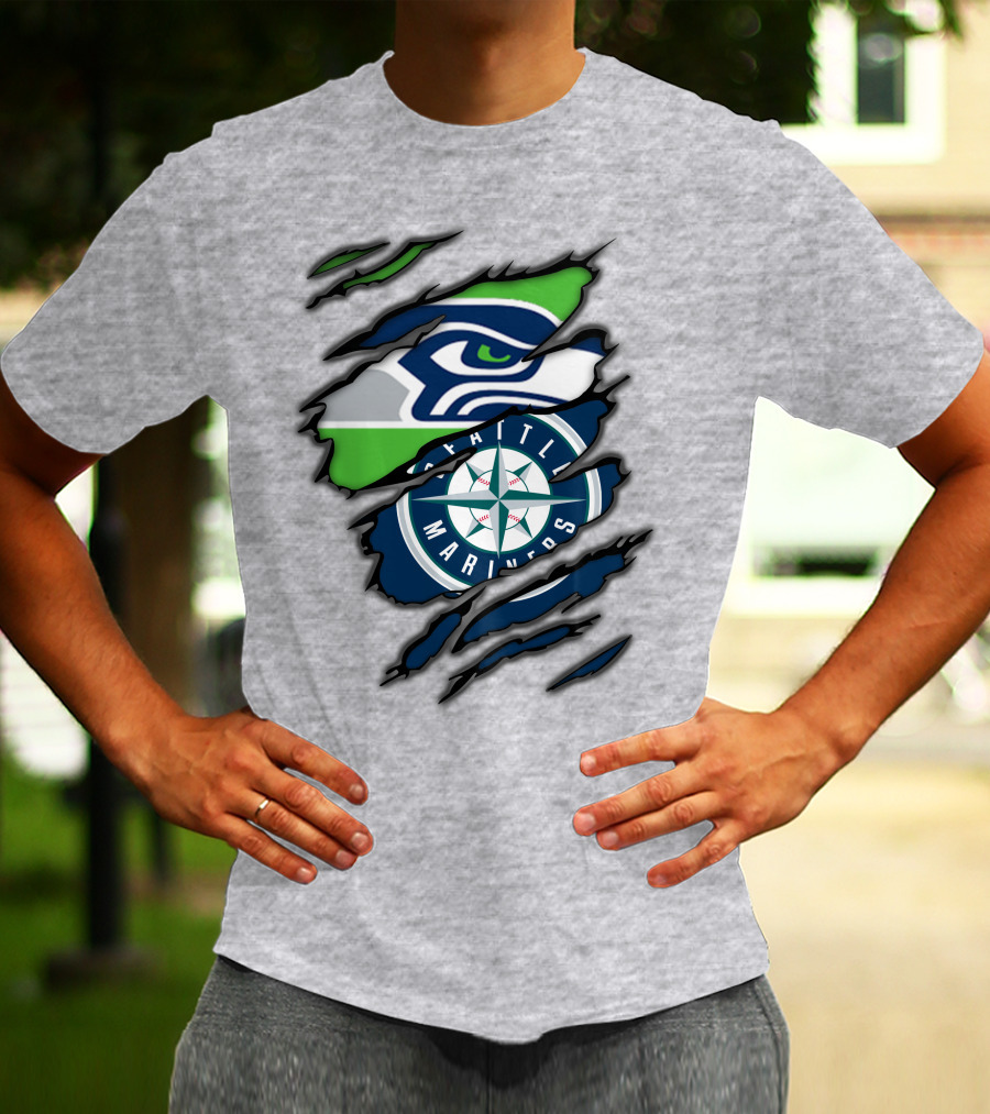 Seattle Seahawks Seattle Mariners Logo Fusion T-Shirt