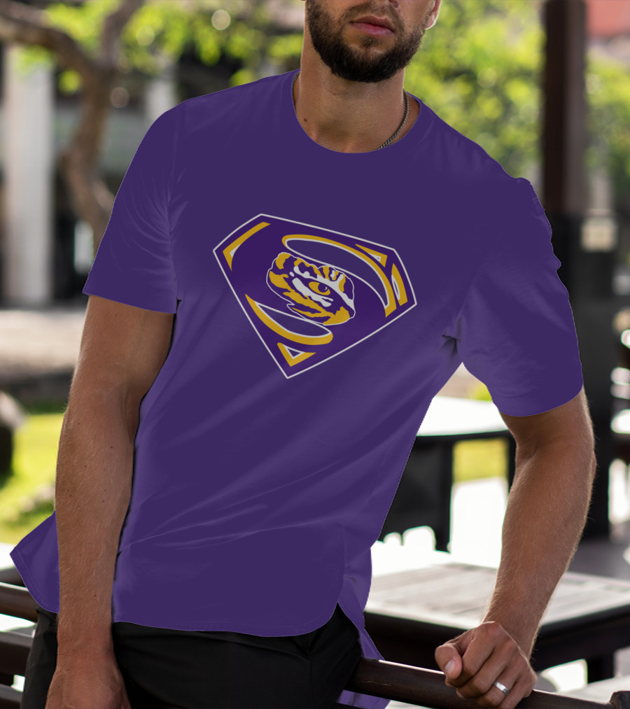 Superman LSU Tigers Logo Purple And Gold Tiger Eye T-Shirt