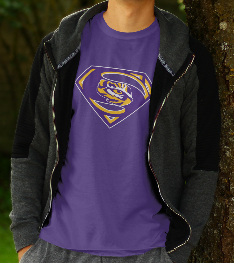 Superman LSU Tigers Logo Purple And Gold Tiger Eye T-Shirt