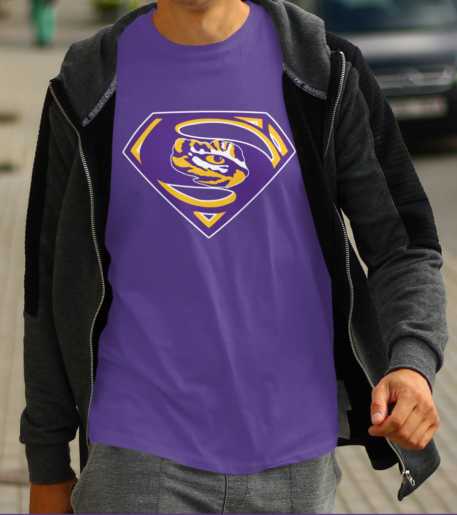Superman LSU Tigers Logo Purple And Gold Tiger Eye T-Shirt