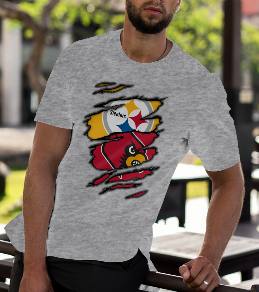 Steelers Cardinals Pittsburgh Louisville Torn Claw Marks Emblems T-Shirt