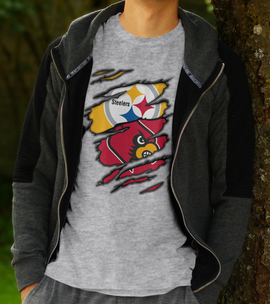 Steelers Cardinals Pittsburgh Louisville Torn Claw Marks Emblems T-Shirt