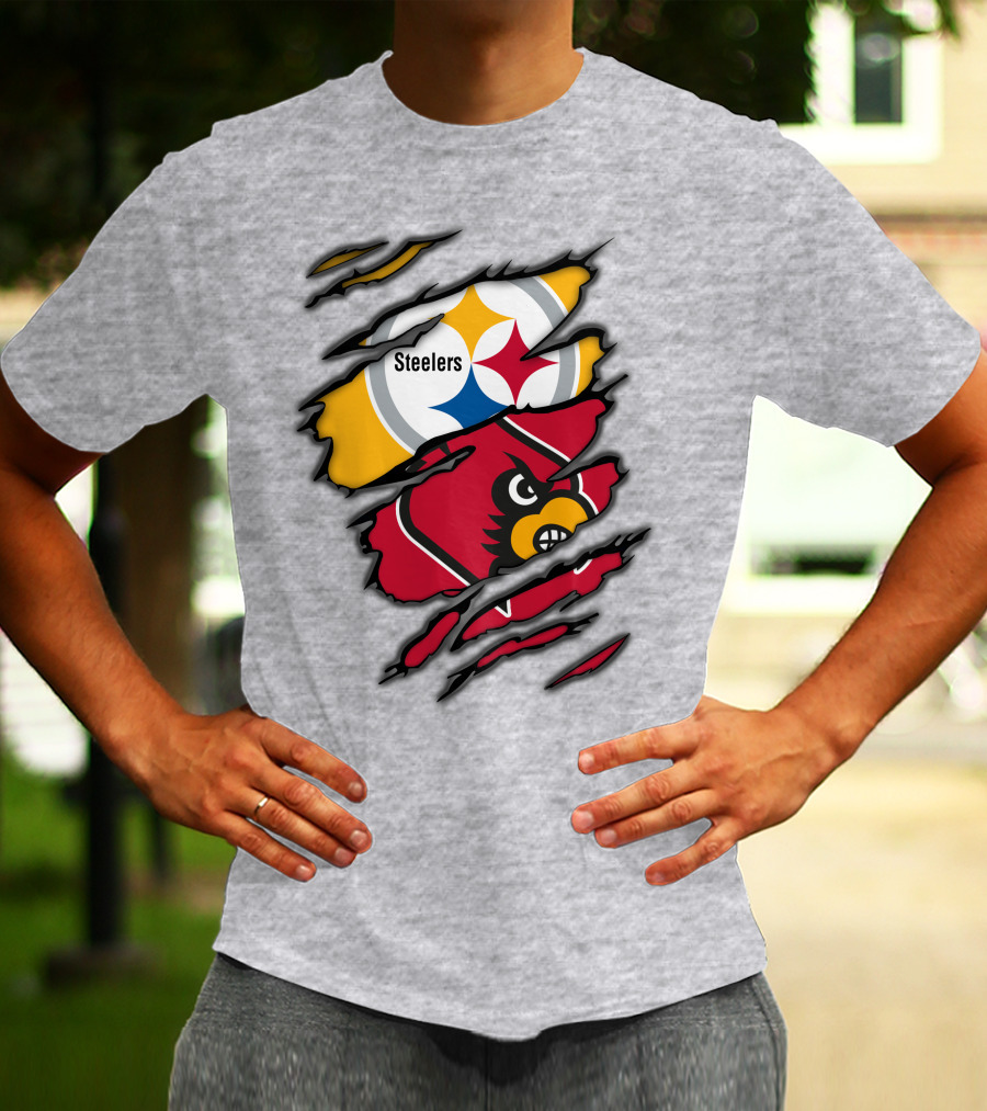 Steelers Cardinals Pittsburgh Louisville Torn Claw Marks Emblems T-Shirt