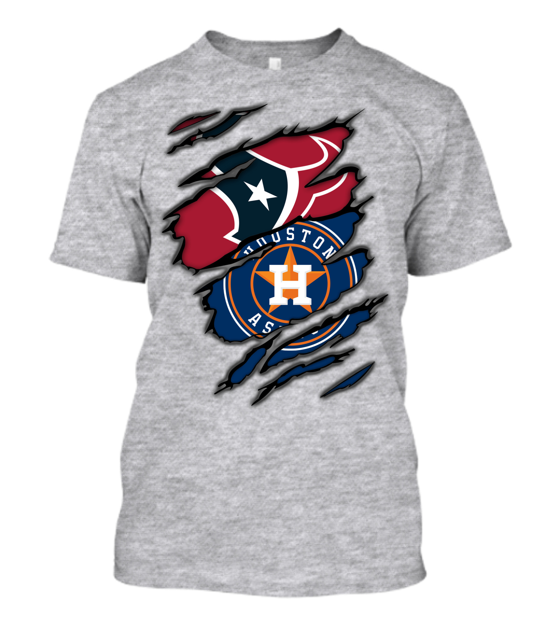 Houston Texans And Astros Logos Ripped T-Shirt