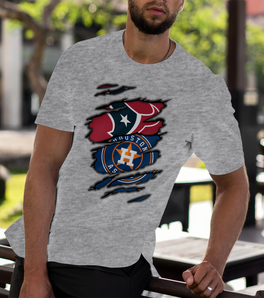 Houston Texans And Astros Logos Ripped T-Shirt