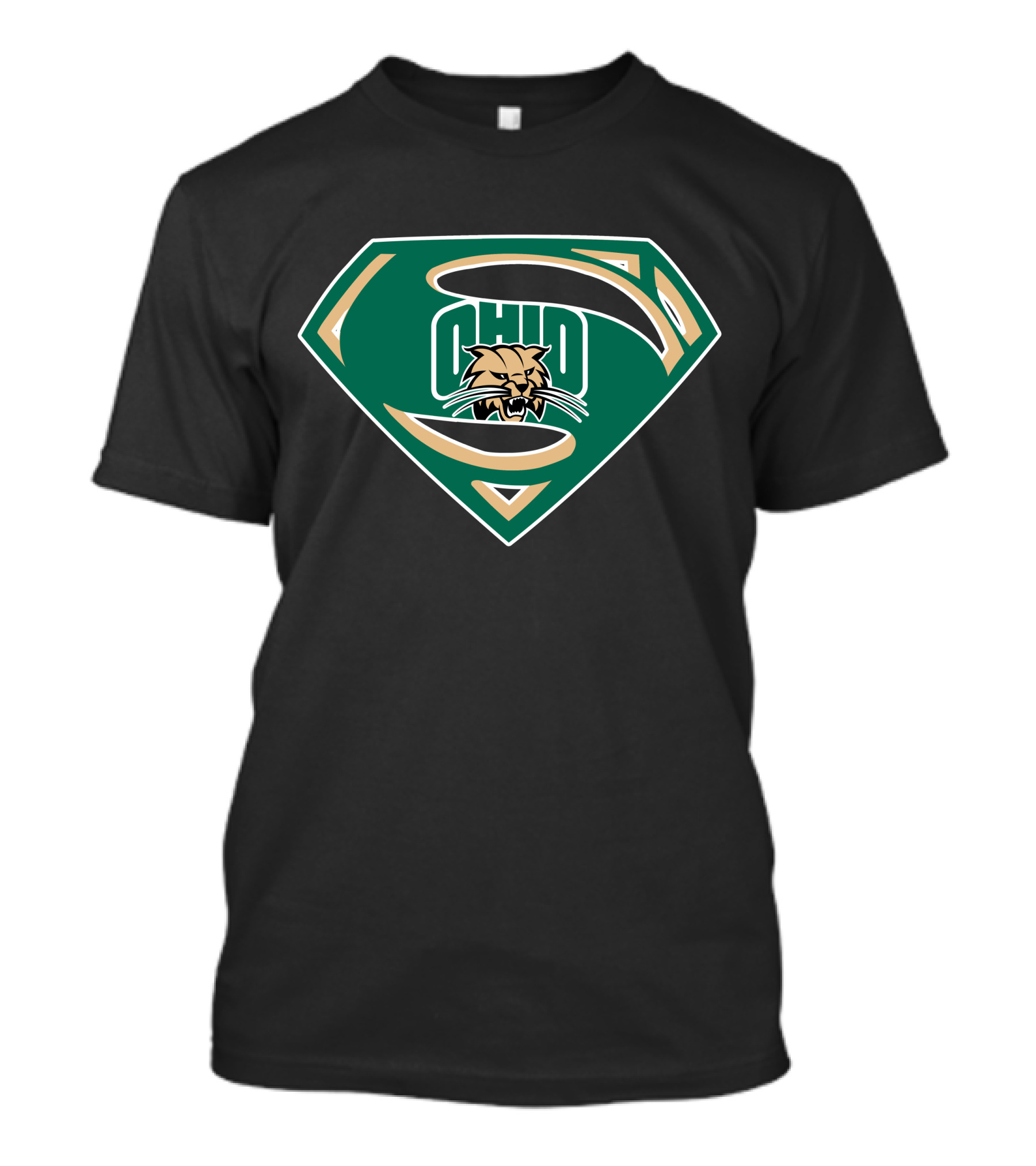 Superman Ohio Bobcats Logo Green And Gold Shield T-Shirt