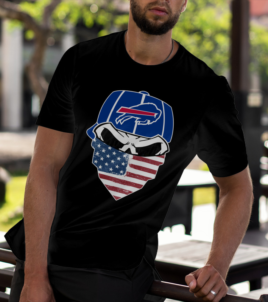 Bills Skull Buffalo Logo American Flag Bandana T-Shirt