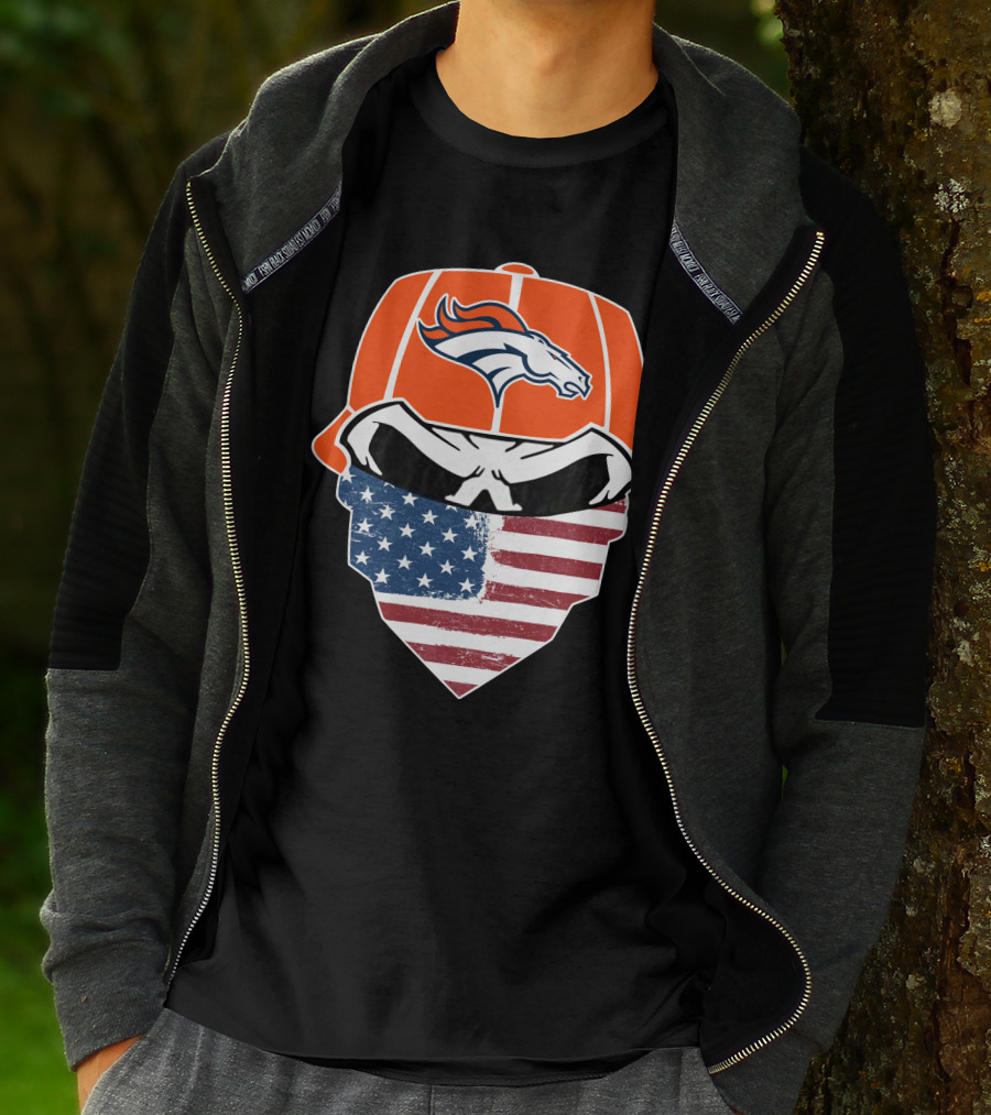 Broncos Skull With American Flag Bandana T-Shirt