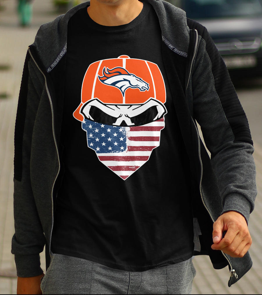 Broncos Skull With American Flag Bandana T-Shirt