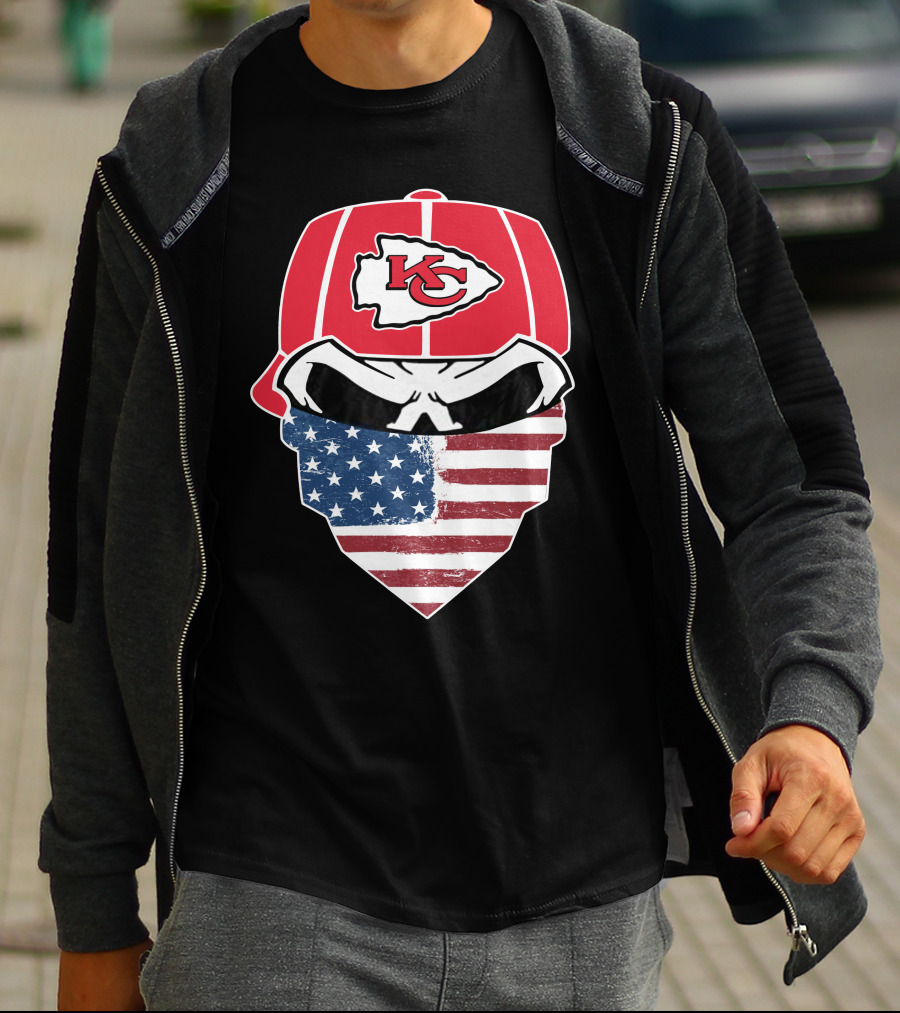 Kansas City Chiefs American Flag Bandana Skull T-Shirt