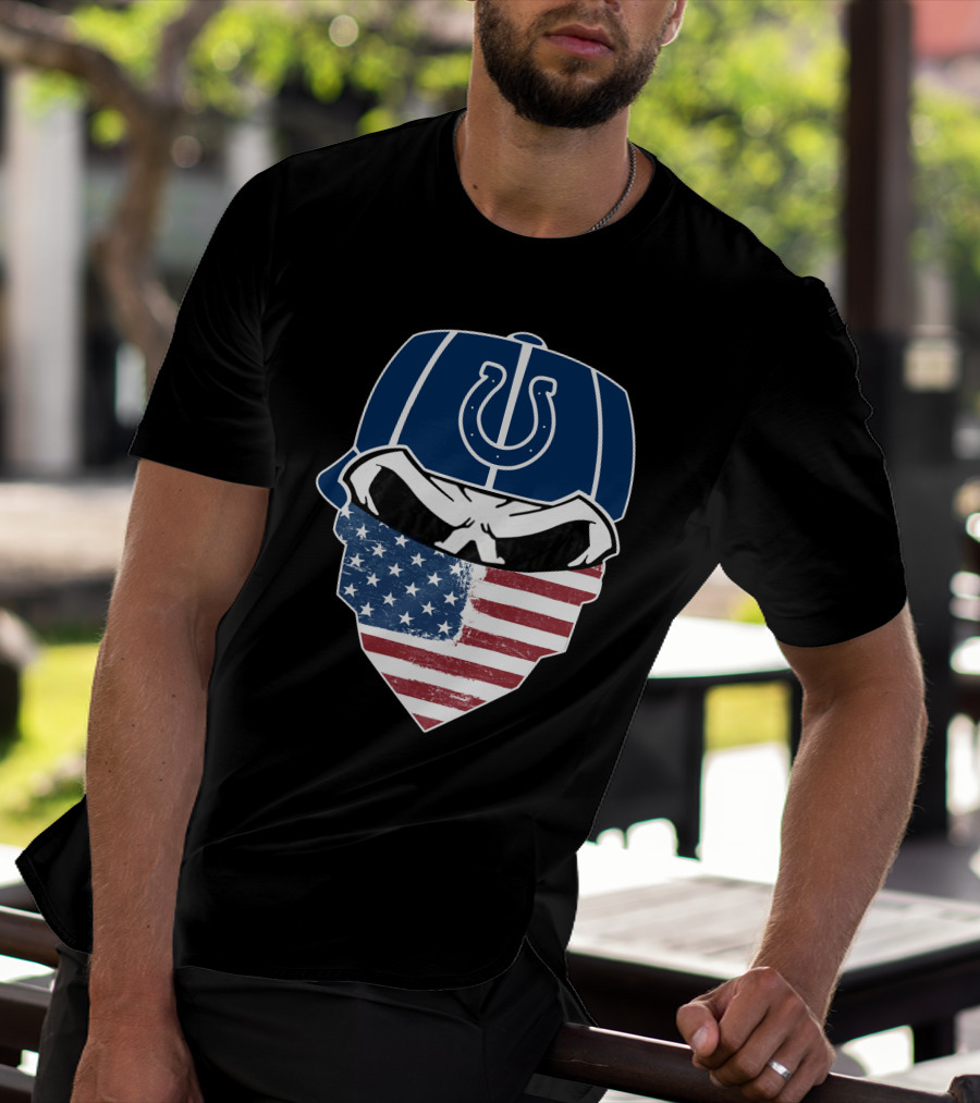 Indianapolis Colts Skull American Flag Bandana T-Shirt