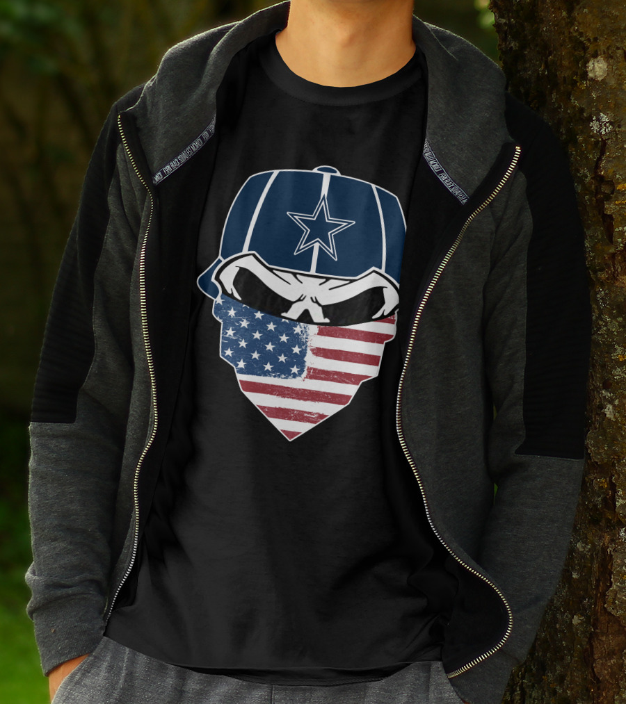 Cowboys Skull With Star Cap And American Flag Bandana T-Shirt
