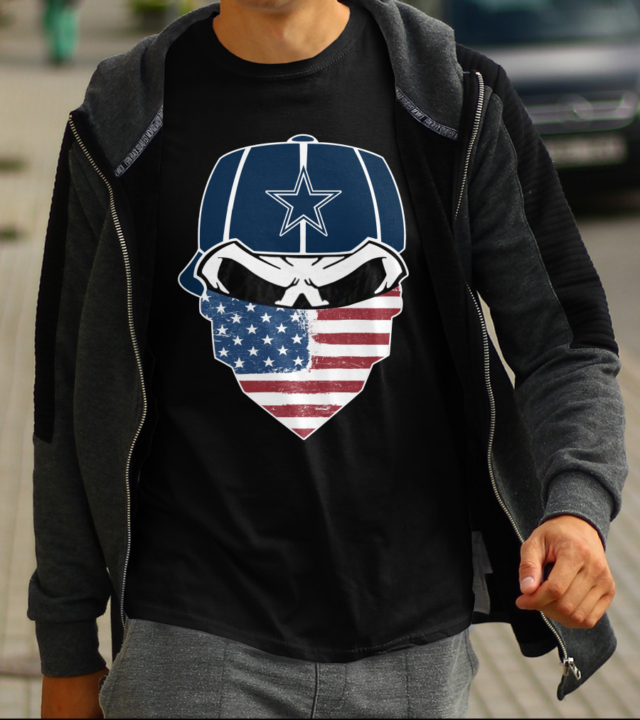 Cowboys Skull With Star Cap And American Flag Bandana T-Shirt