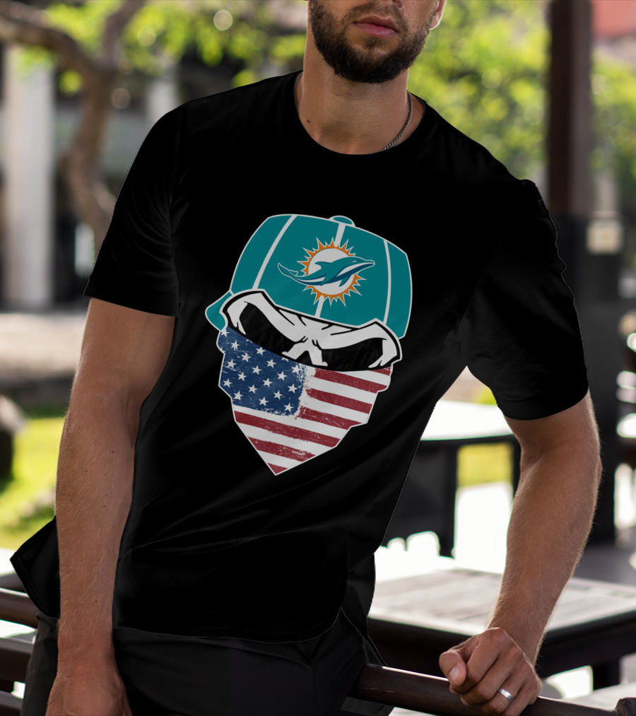 Miami Dolphins Skull American Flag Bandana T-Shirt