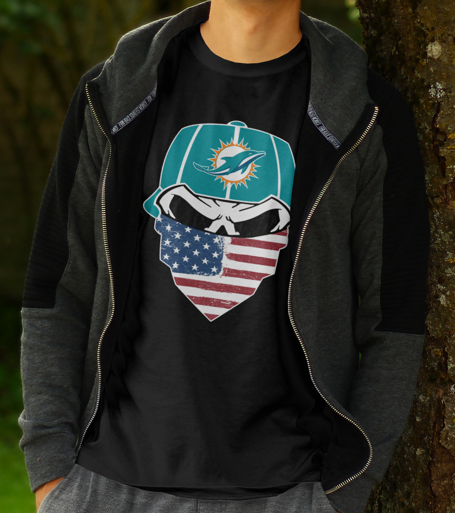 Miami Dolphins Skull American Flag Bandana T-Shirt