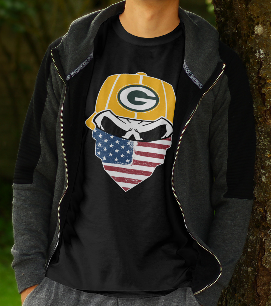 Packers Skull USA Flag Bandana Green Bay Packers Helmet T-Shirt