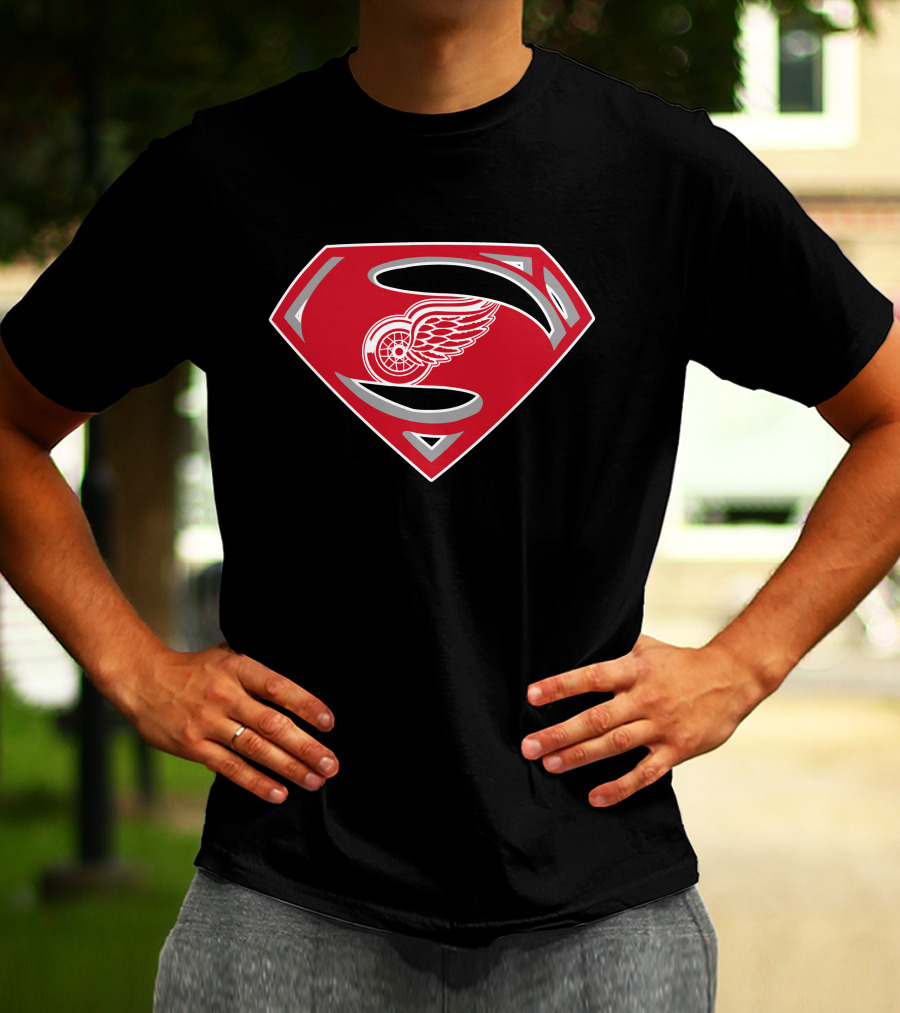 Superman Detroit Red Wings Logo Emblem T-Shirt