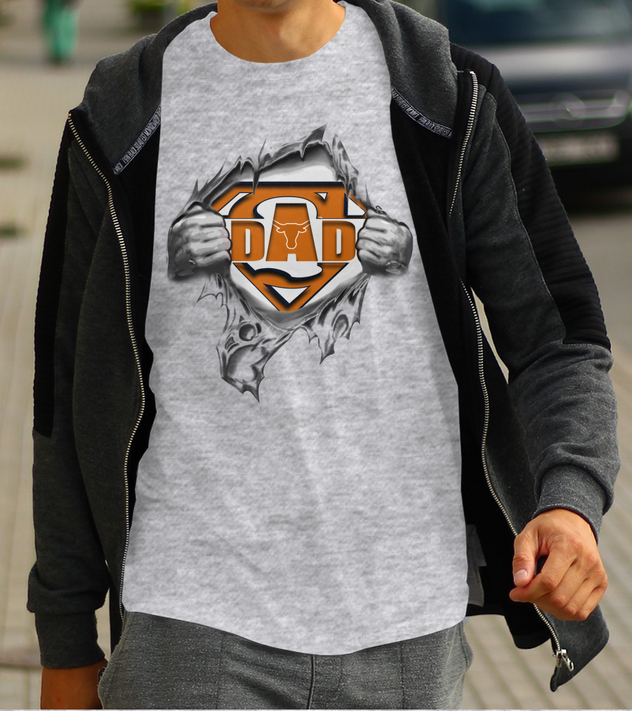 Texas Longhorn Dad Super Hero Busting Through T-Shirt