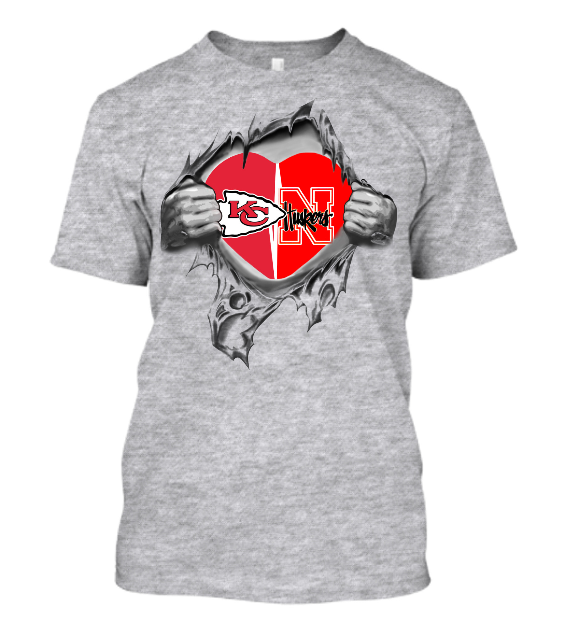 Kansas Chiefs Nebraska Cornhuskers Heart Split T-Shirt