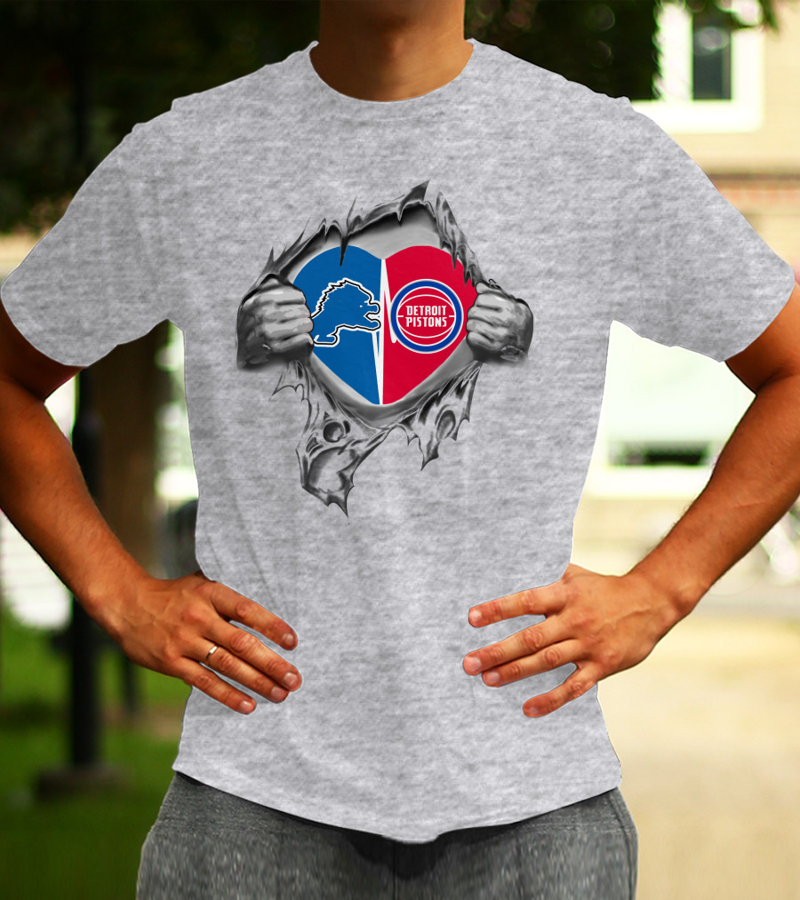 Detroit Pistons And Lions Heart T-Shirt