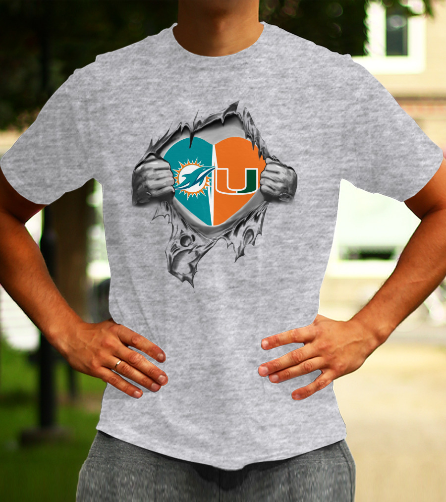 Miami Dolphins And Hurricanes Logos Heart Design It's In My Heart T-Shirt