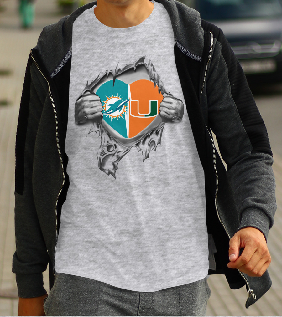 Miami Dolphins Hurricanes Heart T-Shirt