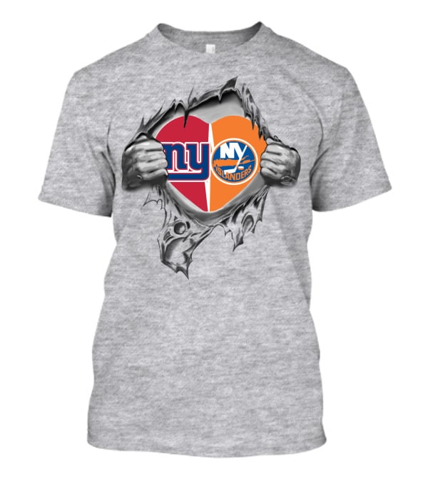 New York Giants And Islanders Heart Ripped Open T-Shirt