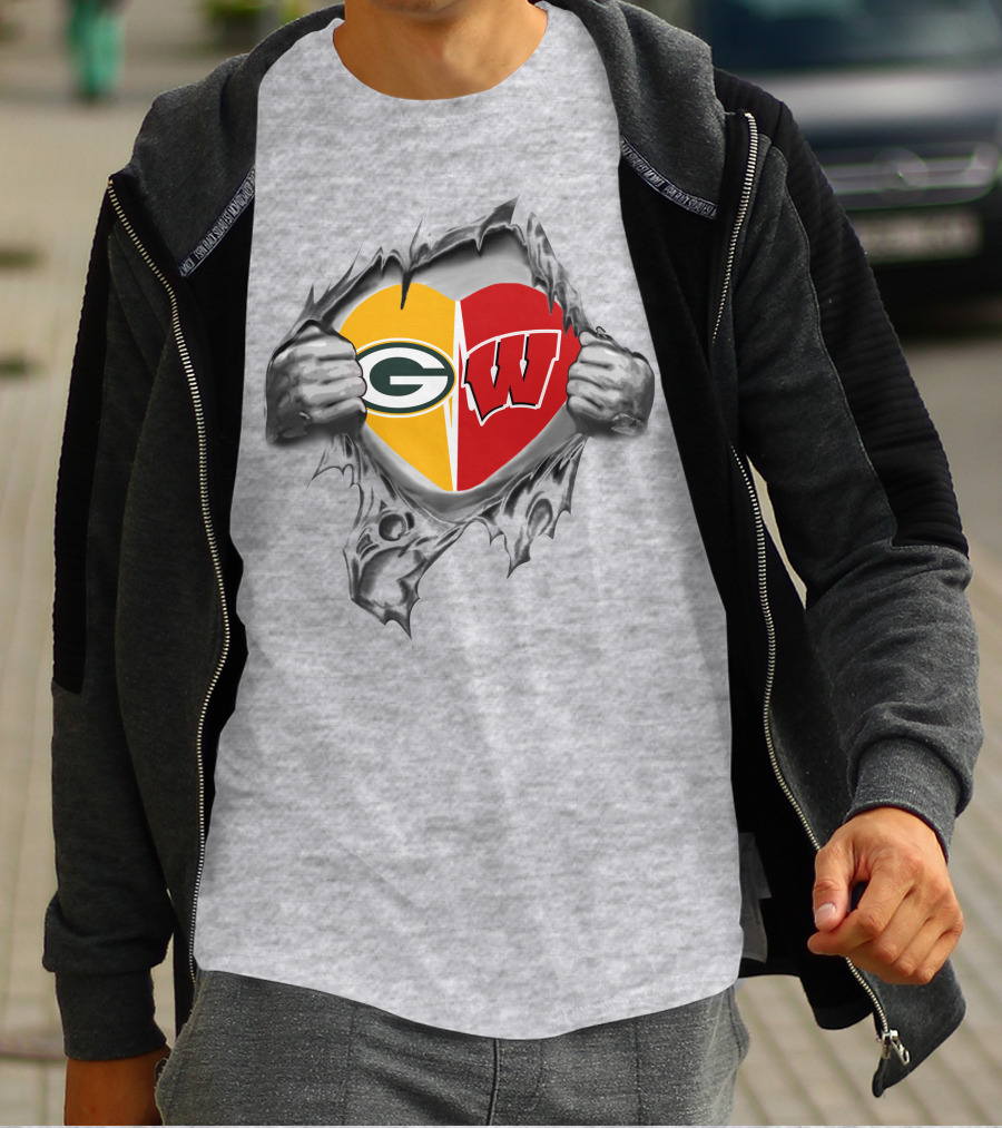 Packers Badgers Heart Logos United In My Heart T-Shirt