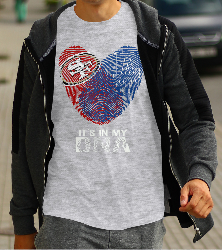 49ers Dodgers Heart Fingerprint It's In My Dna T-Shirt