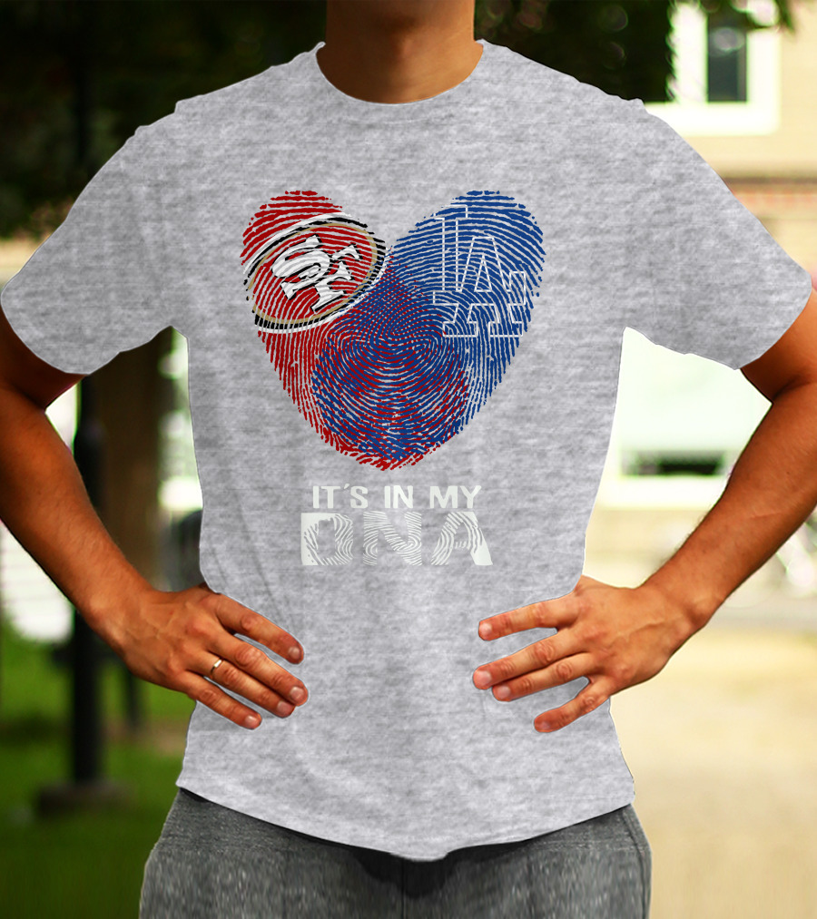 49ers Dodgers Heart Fingerprint It's In My Dna T-Shirt