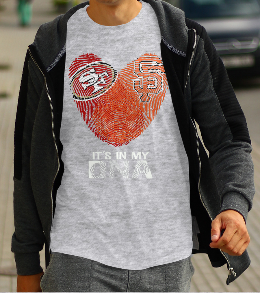 49ers Giants Heart Fingerprint It's In My Dna T-Shirt