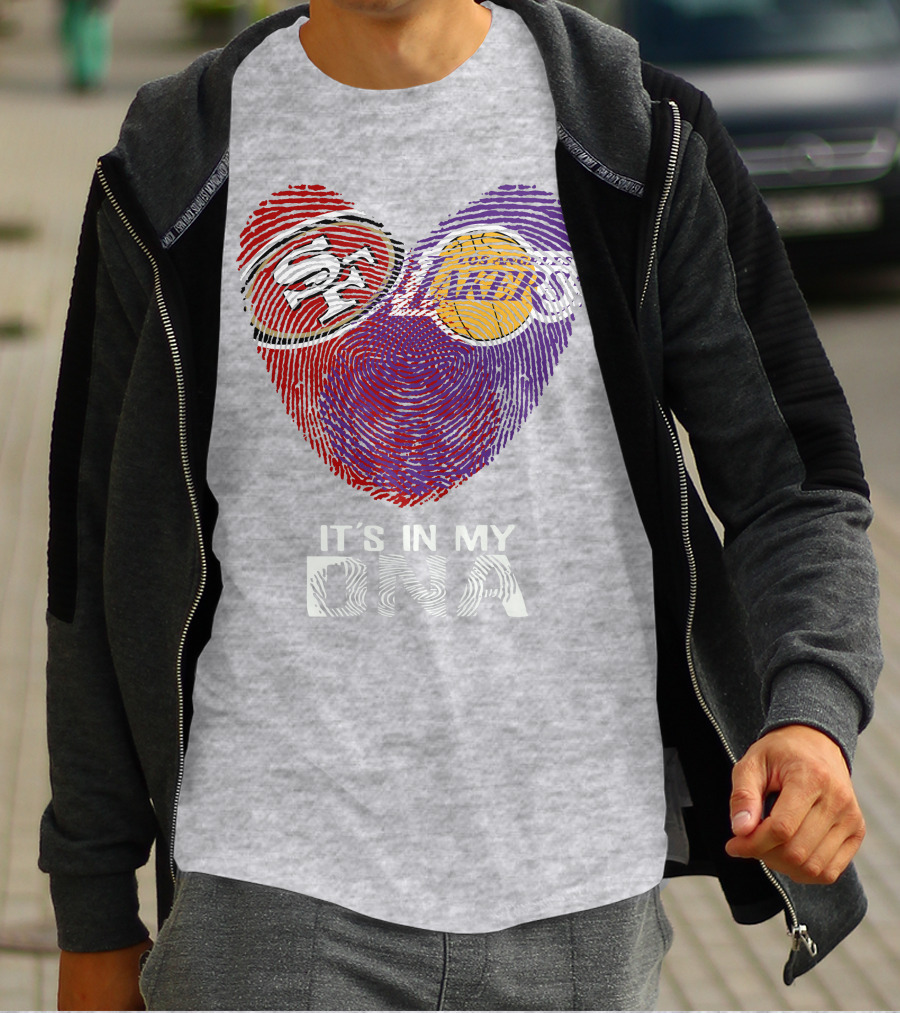 49ers Lakers It's In My Dna Fingerprint Heart T-Shirt