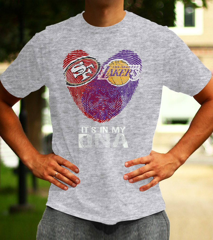 49ers Lakers It's In My Dna Fingerprint Heart T-Shirt