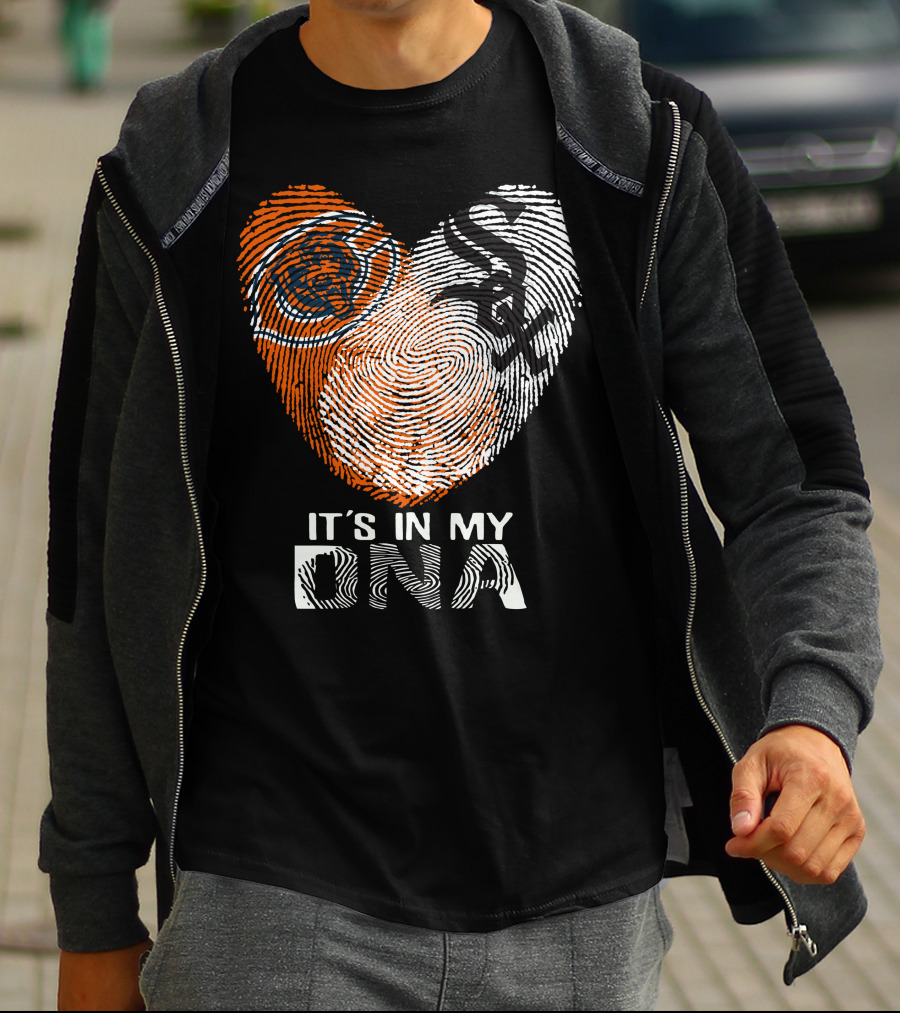 Bears White Sox It's In My Dna Fingerprint Heart T-Shirt