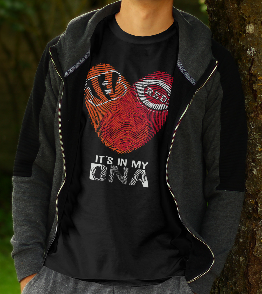 Bengals Reds Heart Fingerprint It's In My DNA T-Shirt