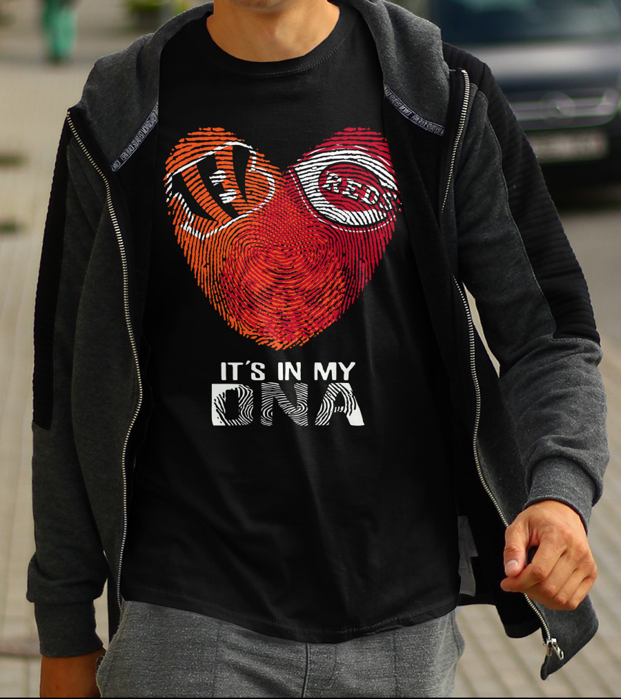 Bengals Reds Heart Fingerprint It's In My DNA T-Shirt