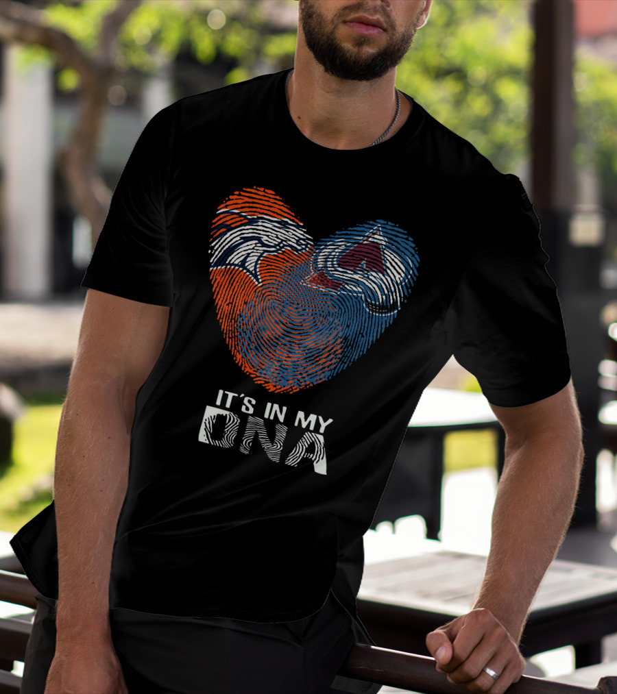 Broncos Avalanche Heart It's In My Dna Fingerprint T-Shirt